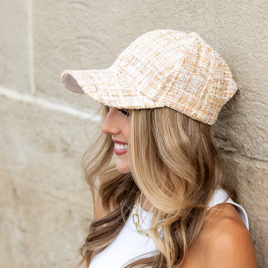 Aili’s Tweed Sparkle Baseball Cap Sequin Adjustable Women’s Hat