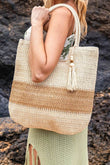 Aili's Corner Valeria Two-Tone Straw With Tassel Accent Tote - Rosa Apparel
