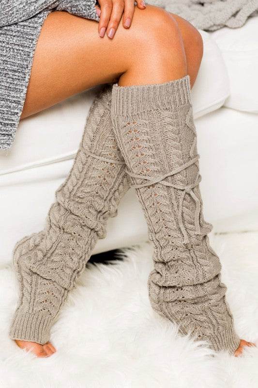 Alli's Corner Cable Knit Long Tie Leg Warmer - Rosa Apparel
