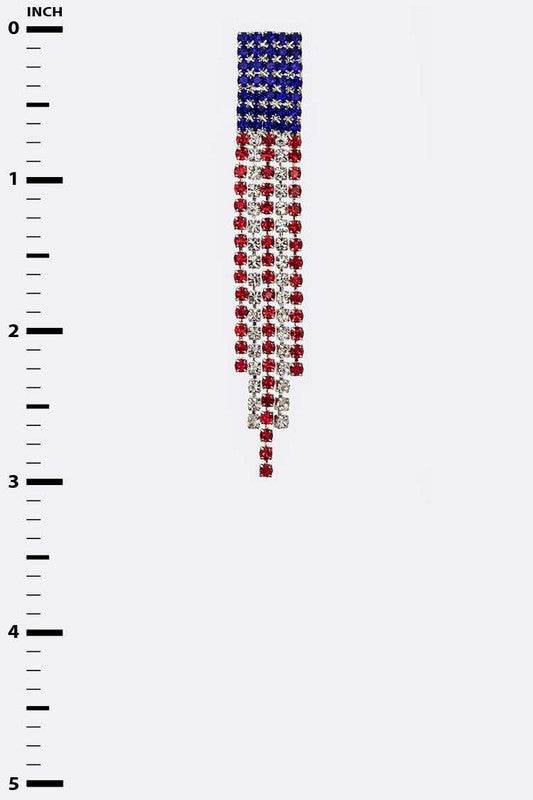 American Flag 4th of July Rhinestone Fringe 3in Drop Earrings - Rosa Apparel