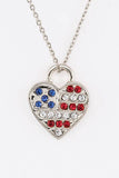 American Flag Crystal Heart 4th of July Pendant Necklace - Rosa Apparel
