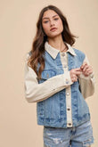 Amy Wear Collared Neck Double Placket Denim Jacket - Rosa Apparel