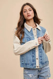 Amy Wear Collared Neck Double Placket Denim Jacket - Rosa Apparel
