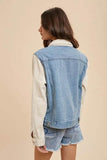 Amy Wear Collared Neck Double Placket Denim Jacket - Rosa Apparel