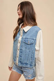 Amy Wear Collared Neck Double Placket Denim Jacket - Rosa Apparel
