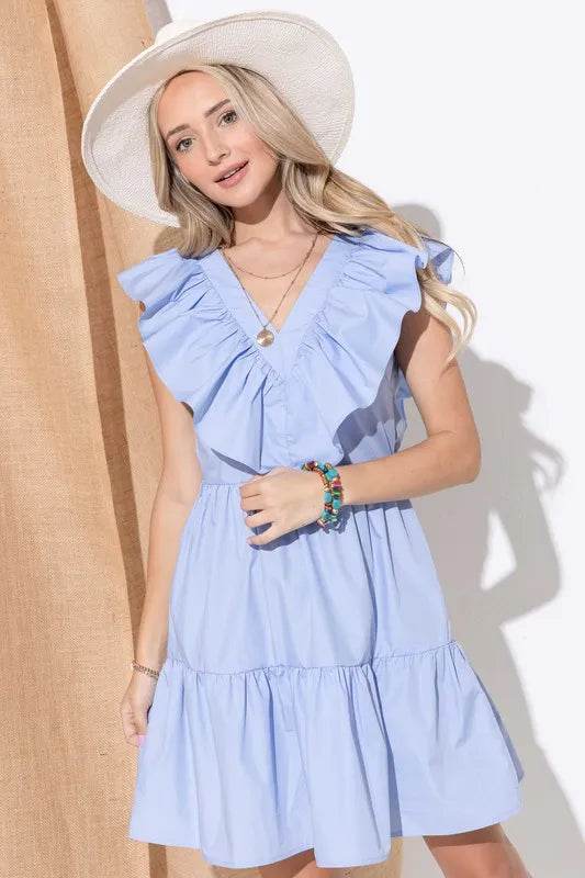 And The Why Chevron Ruffle Florence Hem Casual Dress - Rosa Apparel
