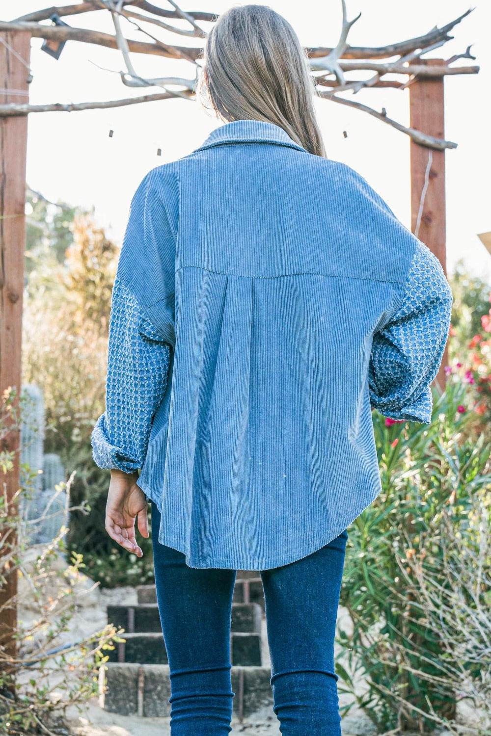 And The Why Button Down Corduroy Contrast Texture Long Sleeve Shacket - Rosa Apparel