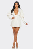 Athina Ivory Puff Sleeve Blazer Deep V-Neck Mini Dress - Rosa Apparel