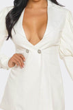Athina Ivory Puff Sleeve Blazer Deep V-Neck Mini Dress - Rosa Apparel