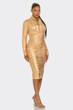 Athina Metallic Zigzag Holiday Bandage Midi Dress - Rosa Apparel
