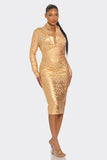 Athina Metallic Zigzag Holiday Bandage Midi Dress - Rosa Apparel