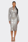 Athina Metallic Zigzag Holiday Bandage Midi Dress - Rosa Apparel