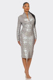 Athina Metallic Zigzag Holiday Bandage Midi Dress - Rosa Apparel