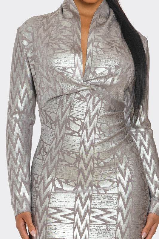 Athina Metallic Zigzag Holiday Bandage Midi Dress - Rosa Apparel