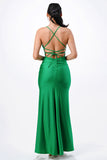 Back lace up mermaid dress with waist shirring and open slit