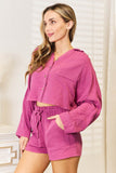 Basic Bae Buttoned Long Sleeve Top and Shorts Set - Rosa Apparel