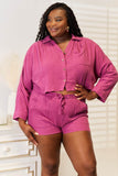 Basic Bae Buttoned Long Sleeve Top and Shorts Set - Rosa Apparel