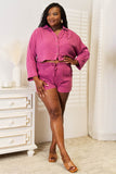 Basic Bae Buttoned Long Sleeve Top and Shorts Set - Rosa Apparel