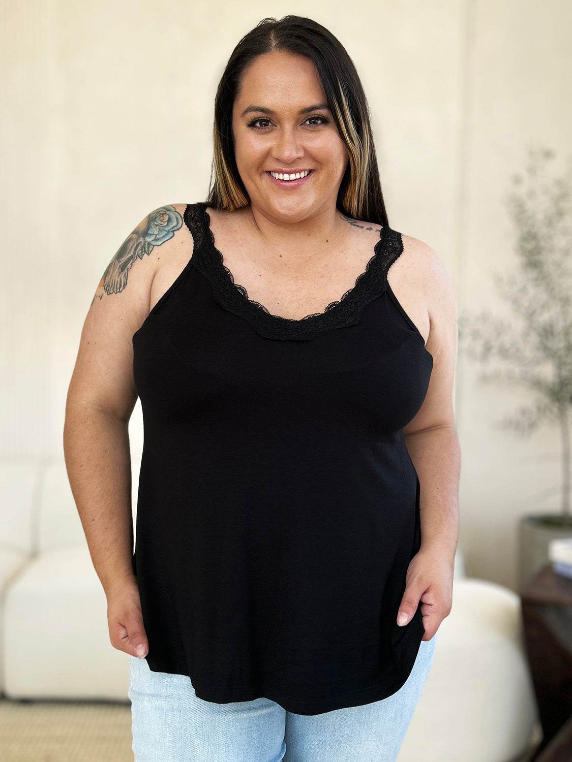 Basic Bae Full Size Lace Detail V-Neck Sleeveless Cutout Cami - Rosa Apparel