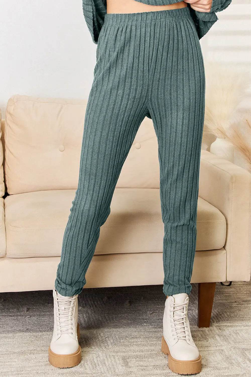 Basic Bae Full Size Notched Long Sleeve Top and Pants Set - Rosa Apparel