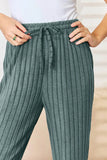 Basic Bae Full Size Ribbed Drawstring Hood Top and Straight Pants Set - Rosa Apparel