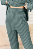 Basic Bae Full Size Ribbed Drawstring Hood Top and Straight Pants Set - Rosa Apparel