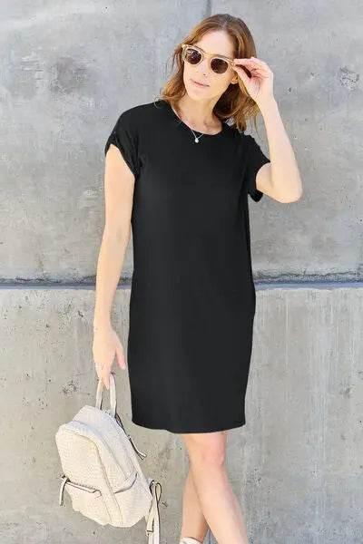 Basic Bae Full Size Round Neck Short Sleeve Dress with Pockets - Rosa Apparel