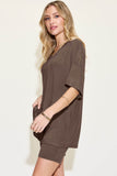 Basic Bae Full Size V-Neck Drop Shoulder Short Sleeves T-Shirt and Shorts Set - Rosa Apparel