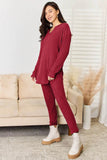Basic Bae Full Size Notched Long Sleeve Top and Pants Set - Rosa Apparel