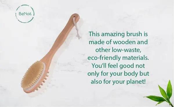 BeNat Natural Boar Bristle Wooden Bath & Body Brush with Long Handle. Eco-Friendly. 13.7in Long. - Rosa Apparel