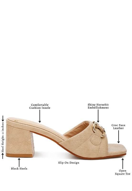 Bellamy Horsebit Detail Snake Print Sandals – Women’s Low Block Heel Sandals by Rosa Apparel - Rosa Apparel