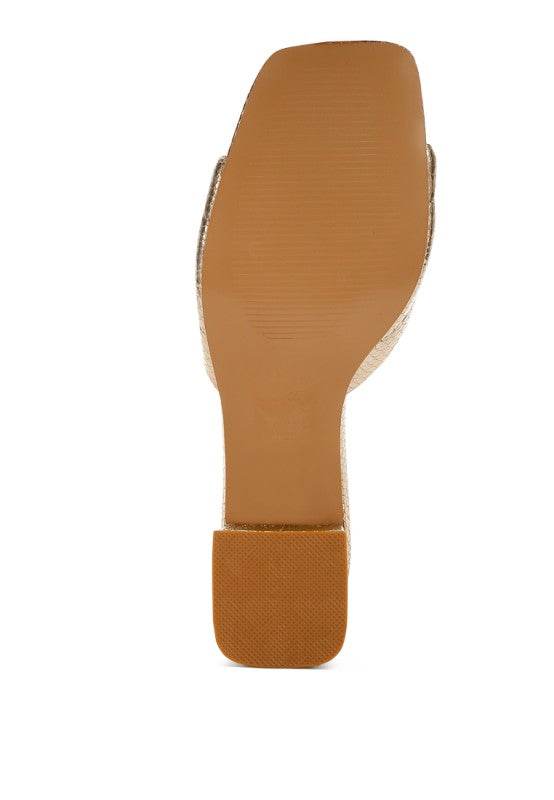 Bellamy Horsebit Detail Snake Print Sandals – Women’s Low Block Heel Sandals by Rosa Apparel - Rosa Apparel