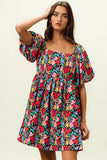 BiBi Floral Print Puff Square Neck Dress - Rosa Apparel