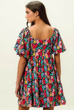 BiBi Floral Print Puff Square Neck Dress - Rosa Apparel