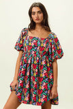 BiBi Floral Print Puff Square Neck Dress - Rosa Apparel