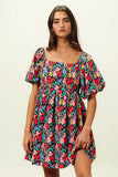 BiBi Floral Print Puff Square Neck Dress - Rosa Apparel