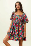 BiBi Floral Print Puff Square Neck Dress - Rosa Apparel