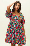 BiBi Floral Print Puff Square Neck Dress - Rosa Apparel