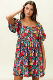 BiBi Floral Print Puff Square Neck Dress - Rosa Apparel