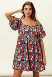 BiBi Floral Print Puff Square Neck Dress - Rosa Apparel