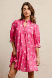 BiBi Ribbon Patterns With Scallops Edge Details Short Sleeve Dress - Rosa Apparel