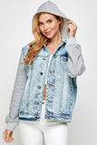 Blue Age Women’s Denim Jacket with Fleece Hoodie – Casual Boyfriend Fit - Rosa Apparel