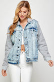 Blue Age Women’s Denim Jacket with Fleece Hoodie – Casual Boyfriend Fit - Rosa Apparel