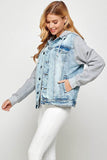 Blue Age Women’s Denim Jacket with Fleece Hoodie – Casual Boyfriend Fit - Rosa Apparel