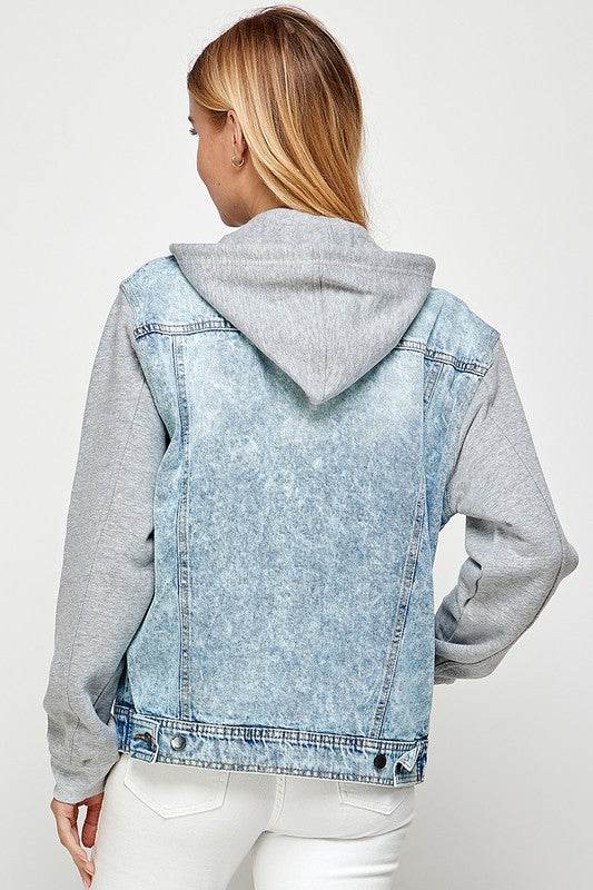 Blue Age Women’s Denim Jacket with Fleece Hoodie – Casual Boyfriend Fit - Rosa Apparel