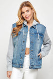 Blue Age Women’s Denim Jacket with Fleece Hoodie – Casual Boyfriend Fit - Rosa Apparel