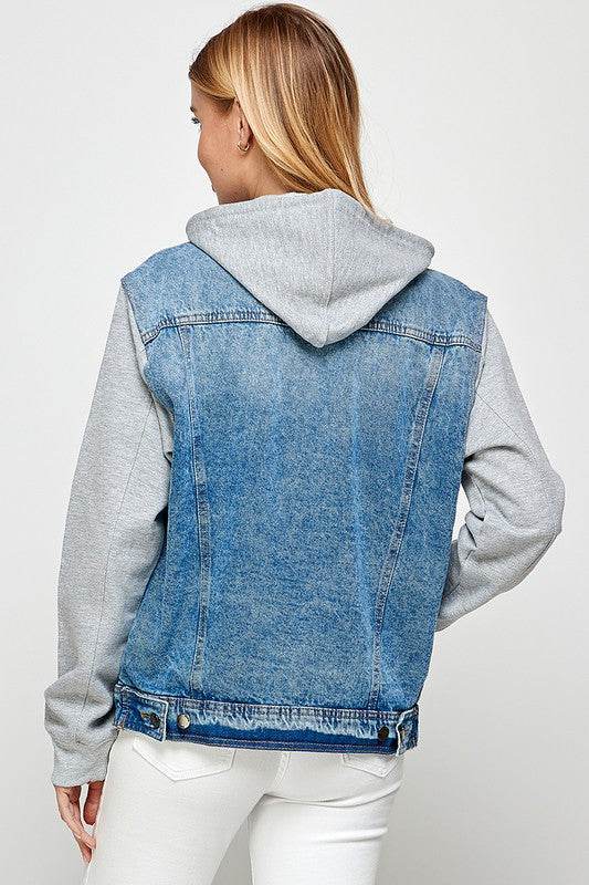 Blue Age Women’s Denim Jacket with Fleece Hoodie – Casual Boyfriend Fit - Rosa Apparel