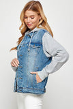 Blue Age Women’s Denim Jacket with Fleece Hoodie – Casual Boyfriend Fit - Rosa Apparel
