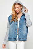 Blue Age Women’s Denim Jacket with Fleece Hoodie – Casual Boyfriend Fit - Rosa Apparel