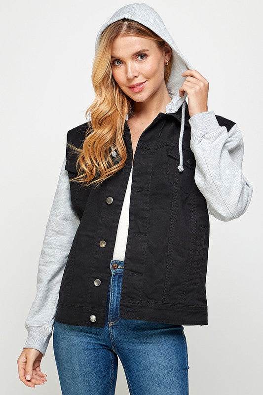 Blue Age Women’s Denim Jacket with Fleece Hoodie – Casual Boyfriend Fit - Rosa Apparel